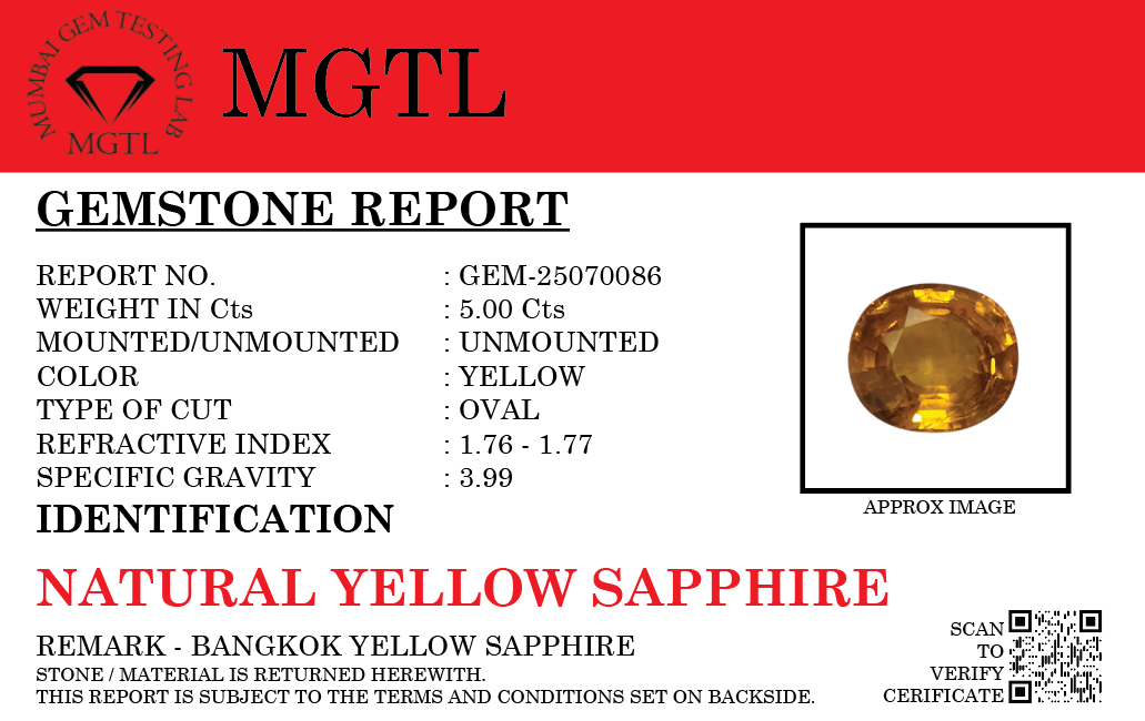 MGTL (Mumbai Gem Testing Lab) Certificate Sample